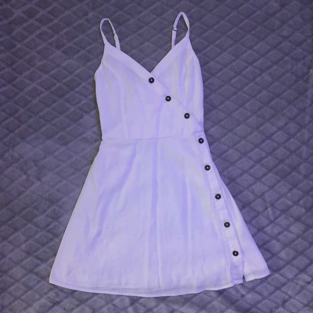 white wrap button down dress